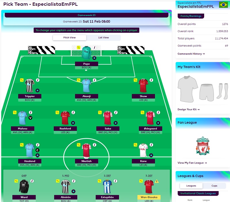 Escalação da 26° Rodada do Fantasy da Premier League